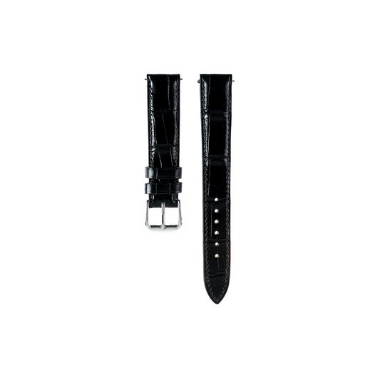 Hermes Watch Strap : Crocodile leather : Glossy Black : Square Padded