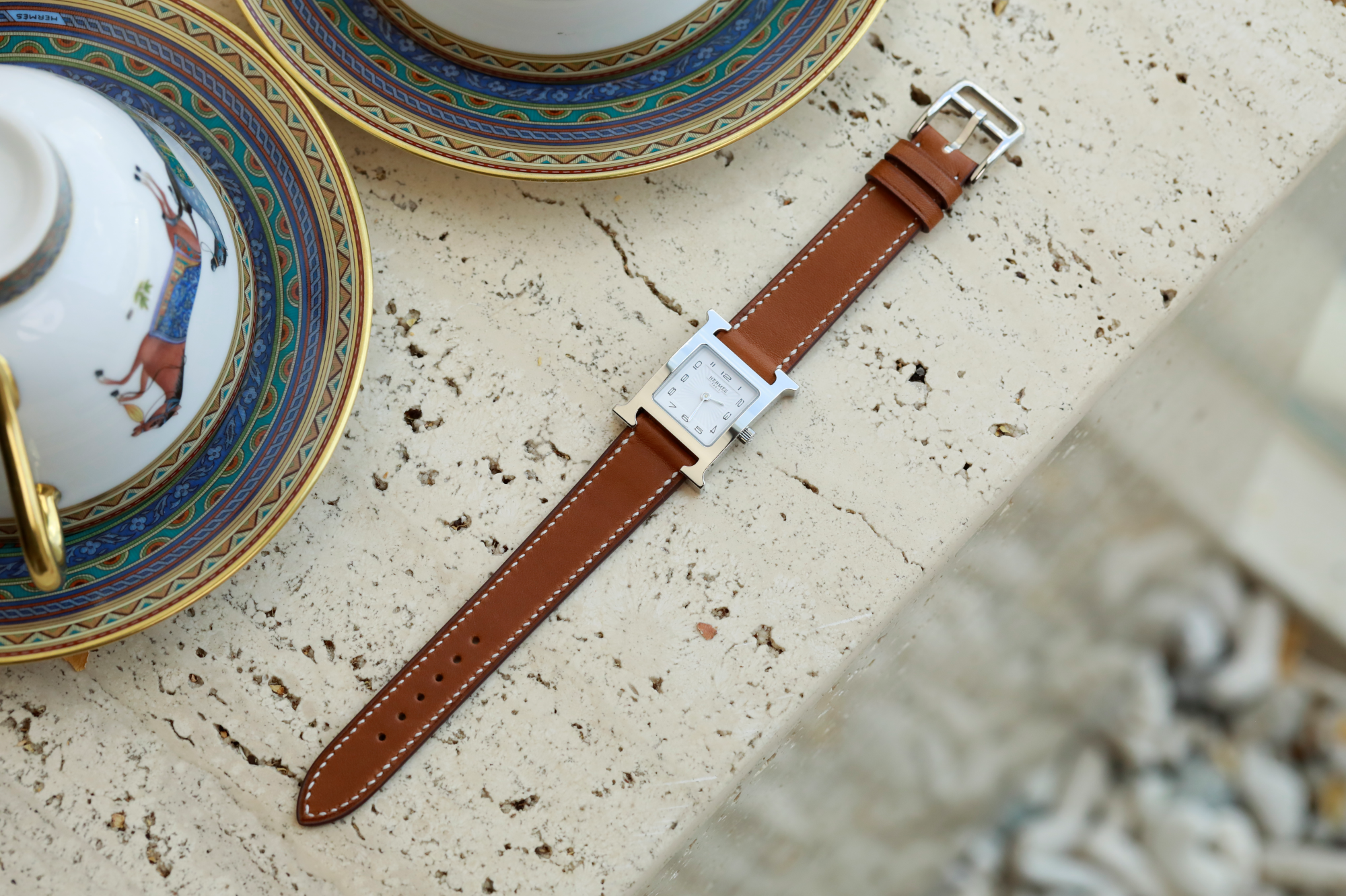 Hermes Watch Strap : Barenia Leather : Gold brown