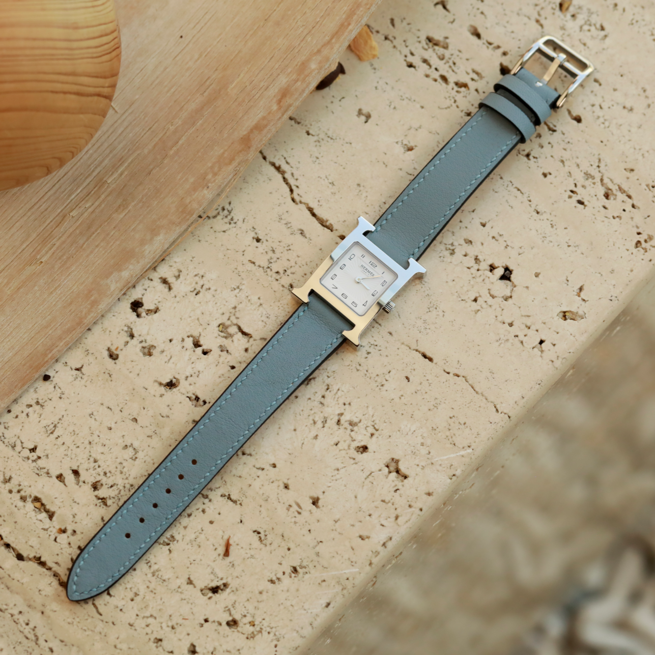 Hermes Watch Strap : Swift Leather : Blue lin