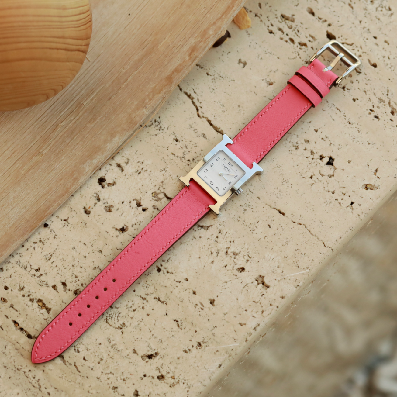 Hermes Watch Strap : Swift Leather : Rose azalee