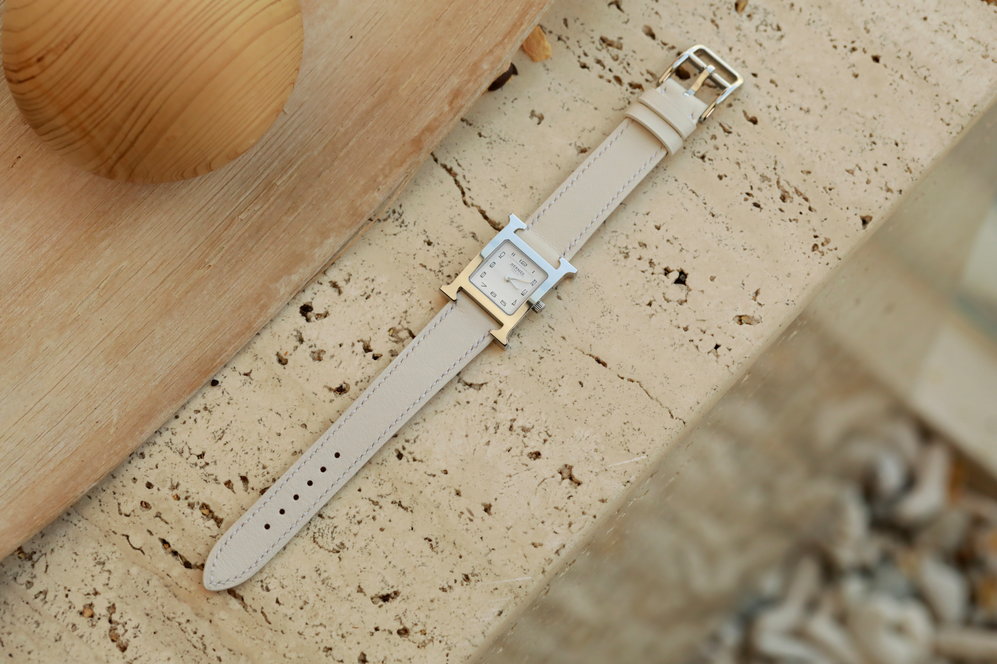 Hermes Watch Strap : Swift Leather : Milk white