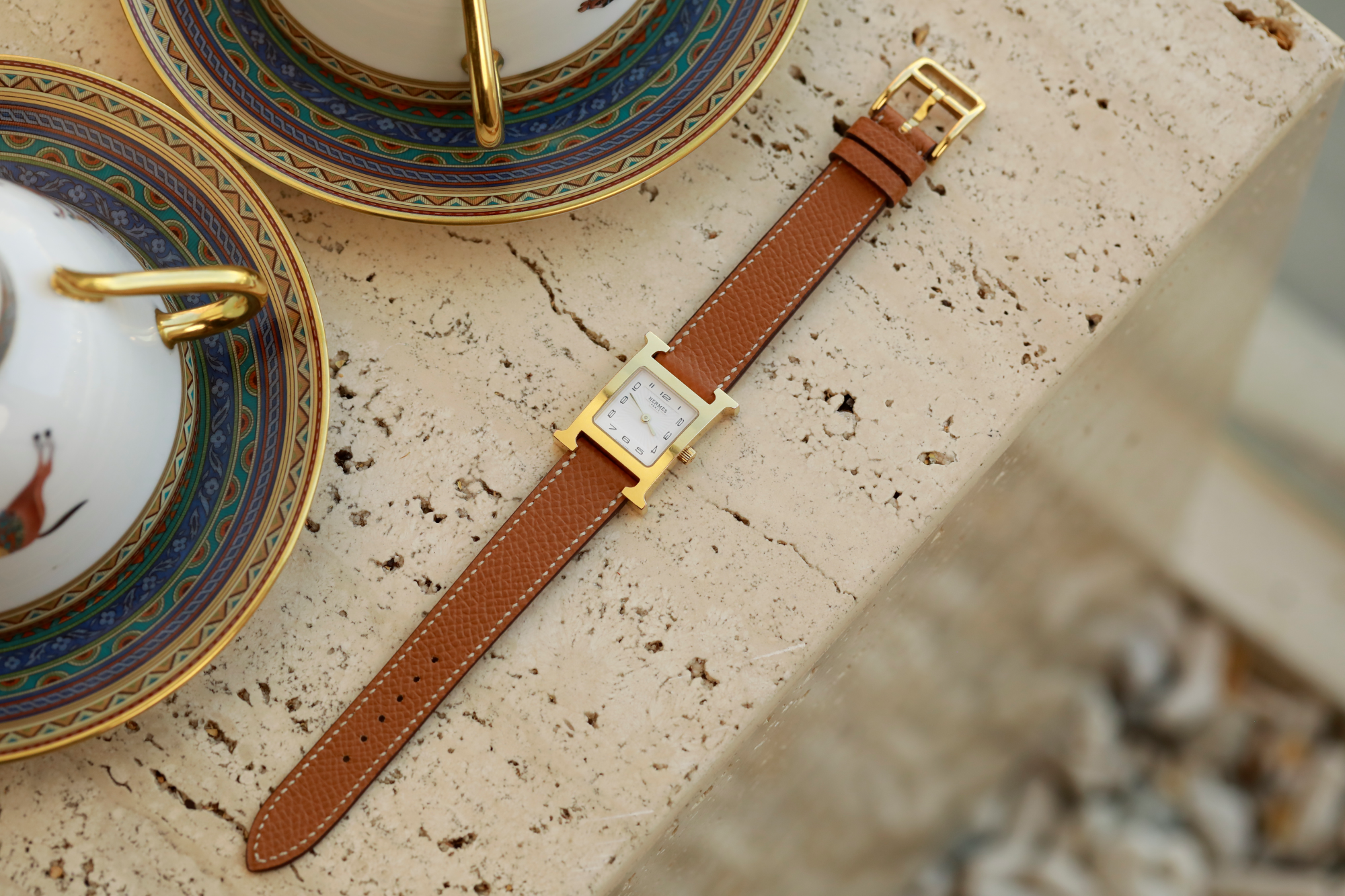 Hermes Watch Strap : Epsom Leather : Gold brown