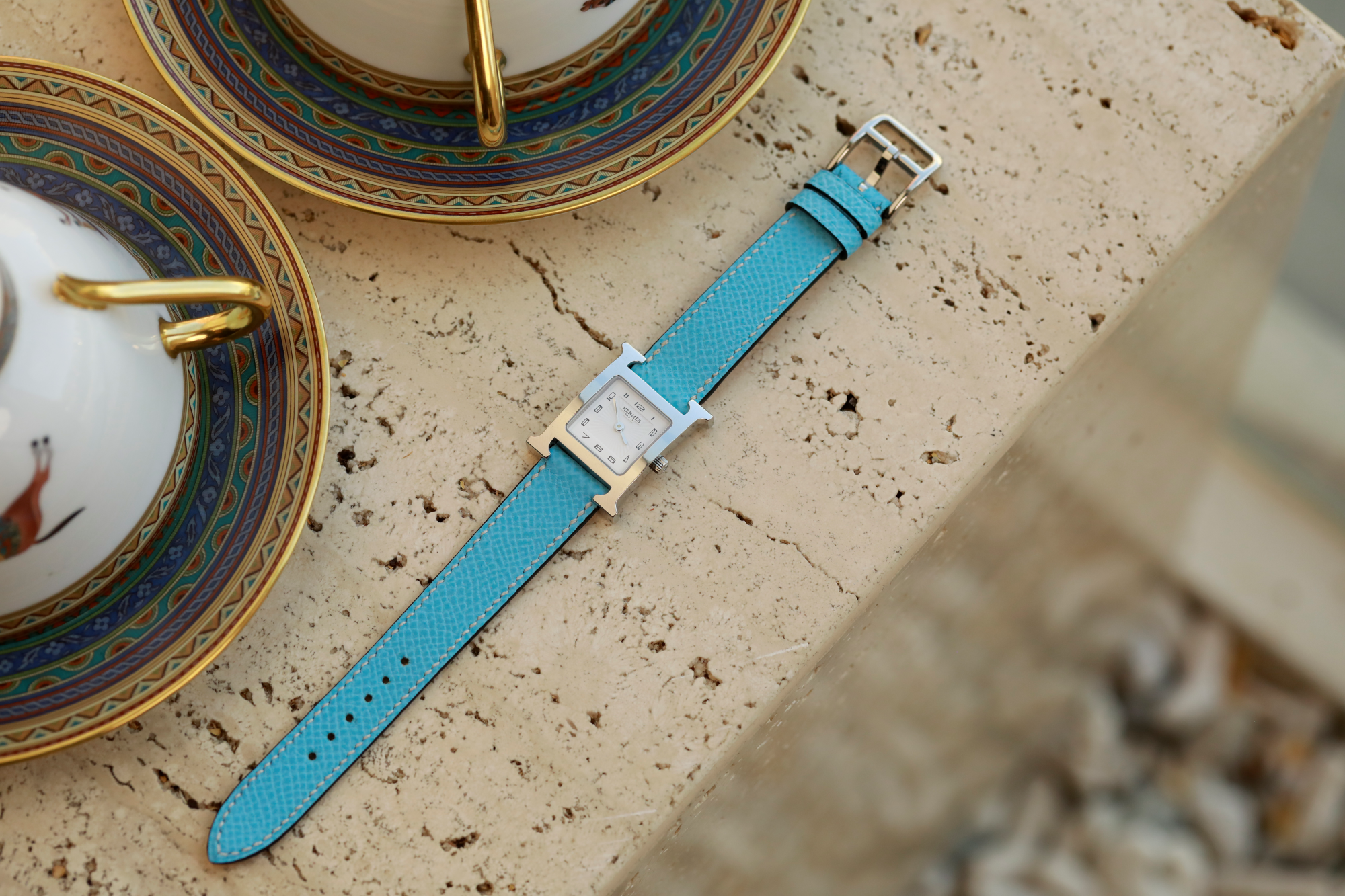 Hermes Watch Strap : Epsom Leather : Blue lin