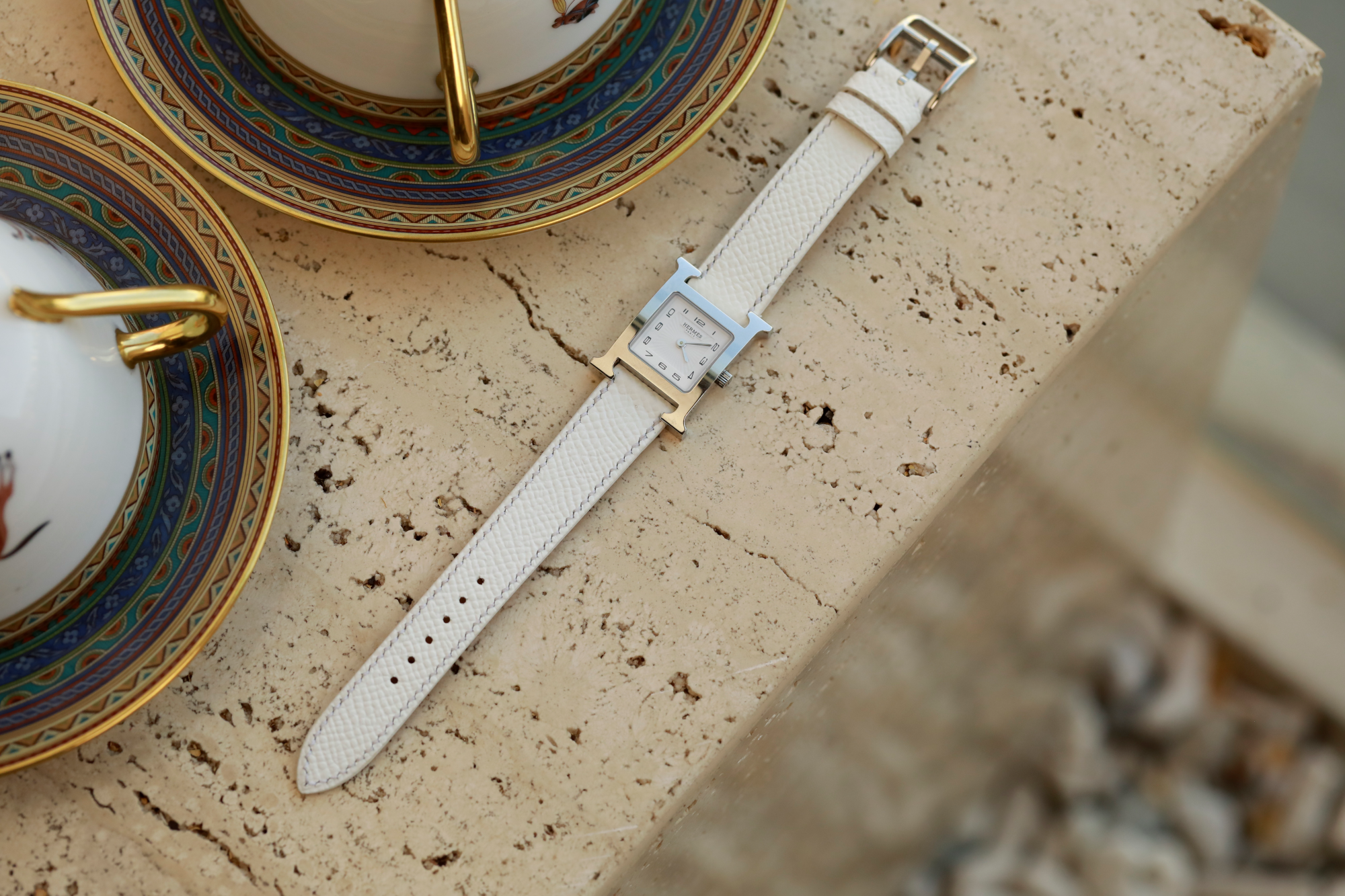 Hermes Watch Strap : Epsom Leather : White