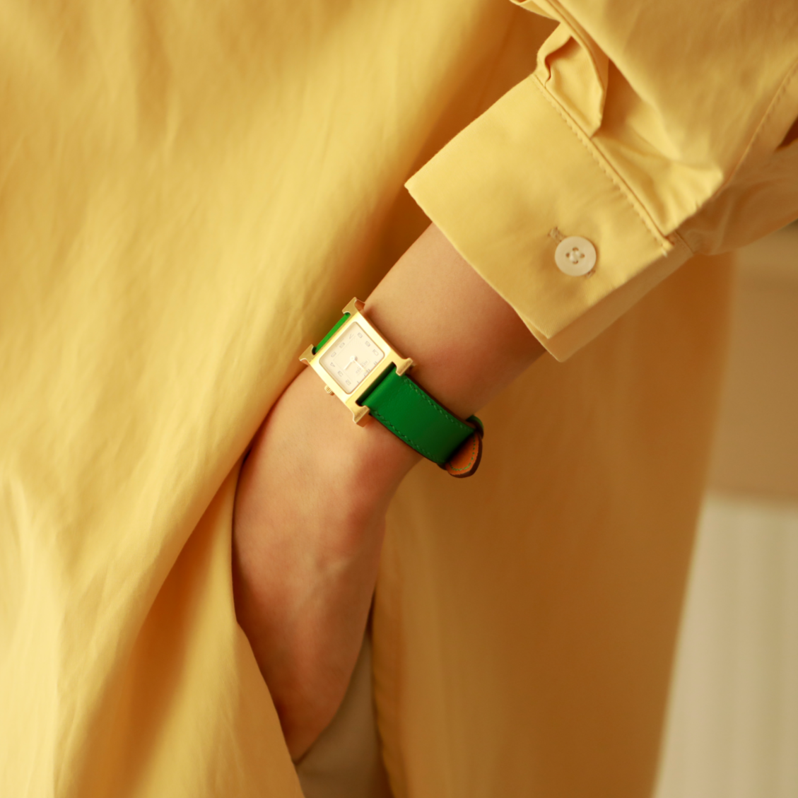 Hermes Watch Strap : Swift Leather : Bamboo green