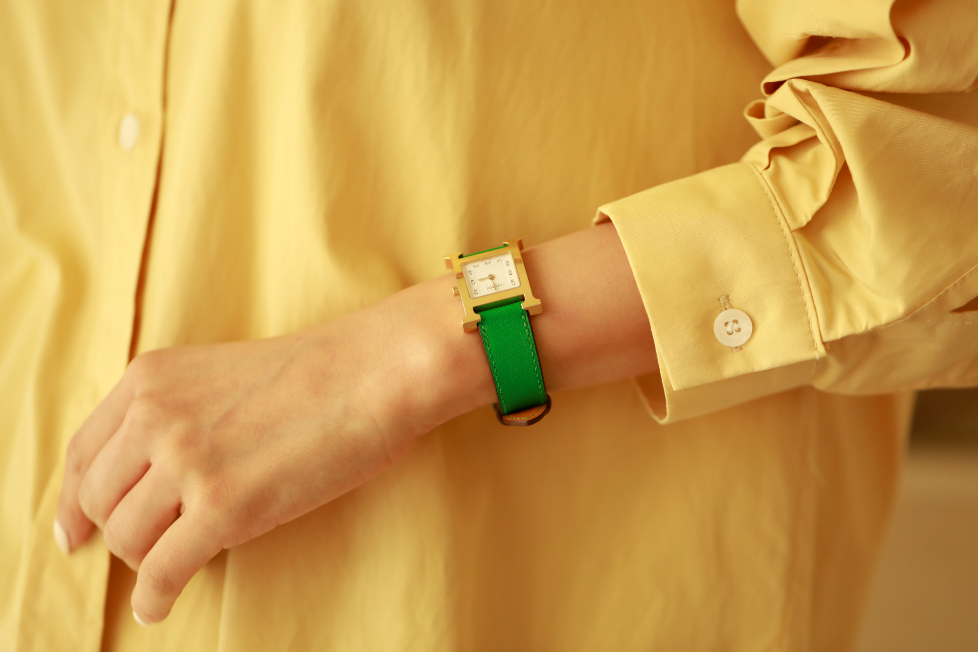 Hermes Watch Strap : Swift Leather : Bamboo green