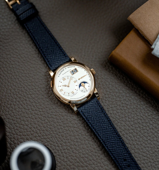 a lange sohne leather strap navy